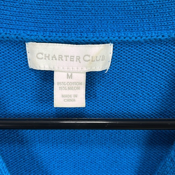 Charter Club Women’s Cotton Blend Henley Imperial Blue Sweater Top Gold Pullover - Picture 3 of 9